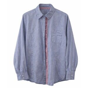 Signature Collection Boyfriend Shirt Womens 1X Blue Chambray w/Gingham Red Trim